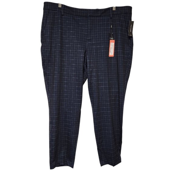 Liverpool LA 22W Kelsey Trouser Navy Windowpane Plaid Straight Leg Ankle NWT - Picture 2 of 7
